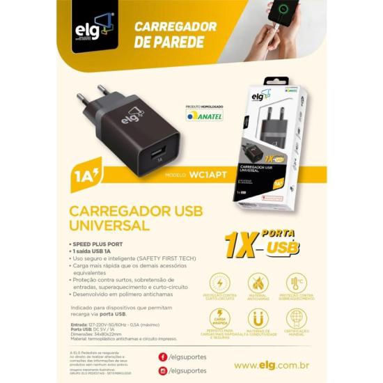Encontraproduto.com.br - Carregador Usb parede ELG PEDESTAIS 1A WC1APT Caixa 1