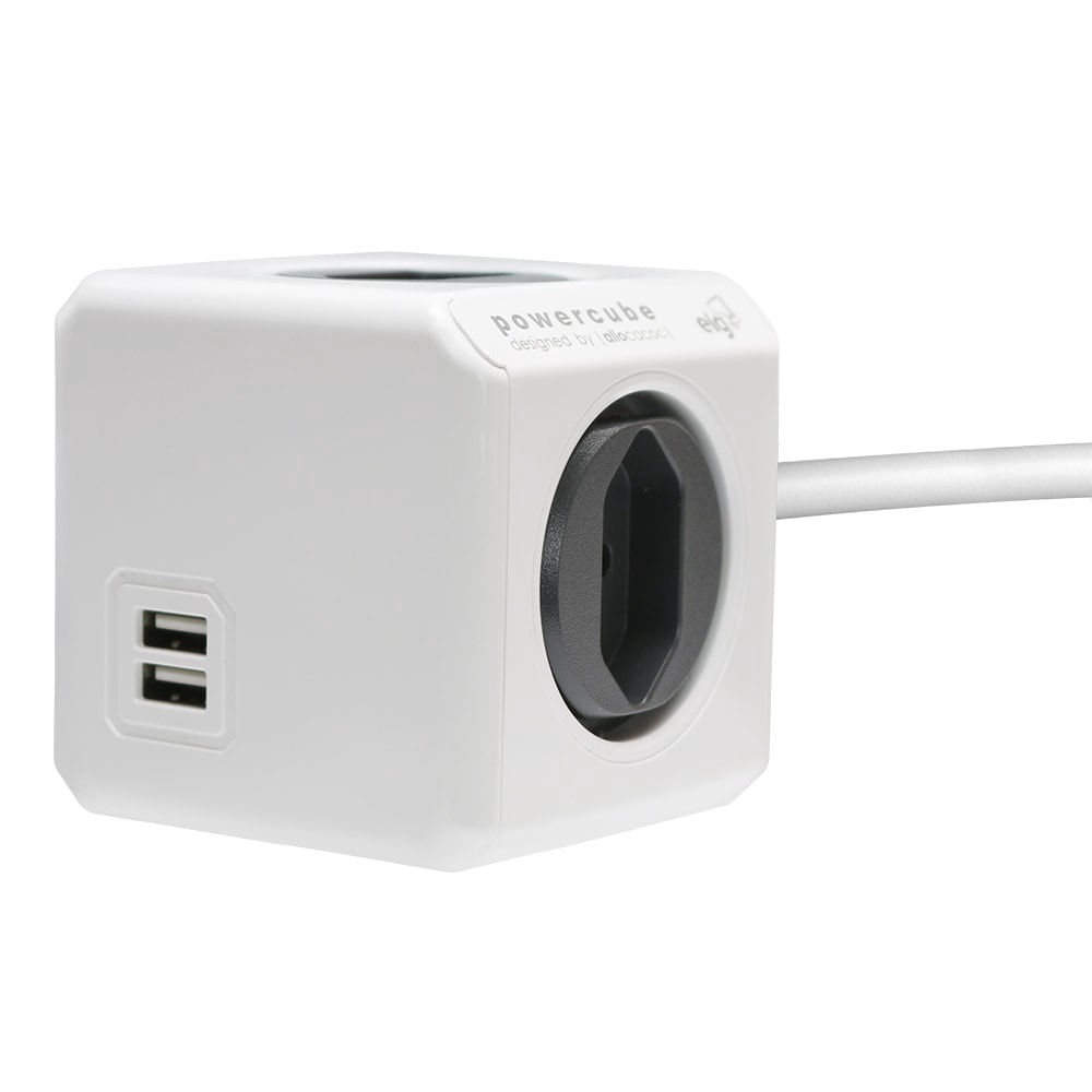 Powercube ELG Filtro de linha e Multiplicador de Tomada Bivolt com 4 Tomadas 10A e 2 Usb 2.4A com Disjuntor Resetavel e Proteção para Crianças child lock PWC-R4U