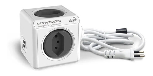 Encontraproduto.com.br - Powercube ELG Filtro de linha e Multiplicador de Tomada Bivolt com 4 Tomadas 10A e 2 Usb 2.4A com Disjuntor Resetavel e Proteção para Crianças child lock PWC-R4U
