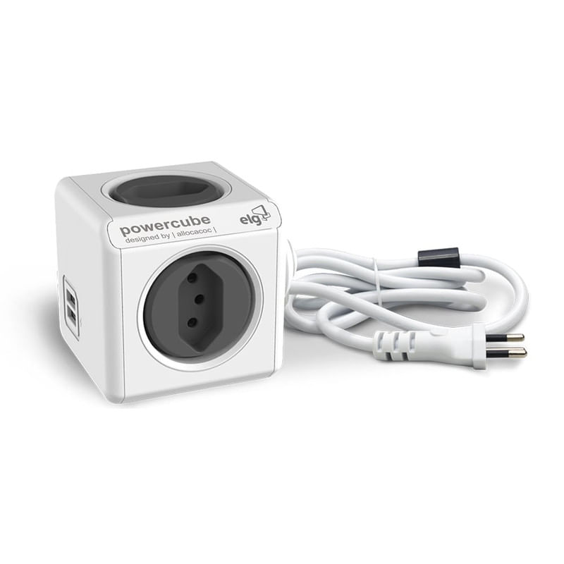 Encontraproduto.com.br - Powercube ELG Filtro de linha e Multiplicador de Tomada Bivolt com 4 Tomadas 10A e 2 Usb 2.4A com Disjuntor Resetavel e Proteção para Crianças child lock PWC-R4U