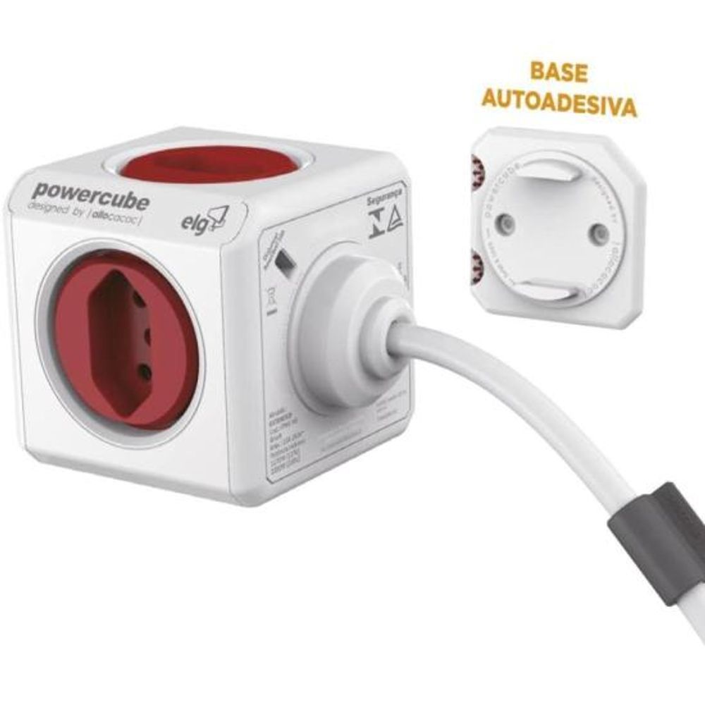 Encontraproduto.com.br - Powercube Extended Pwc-x5/3m Elg Vermelho 5 Tomadas Com Cabo 3m