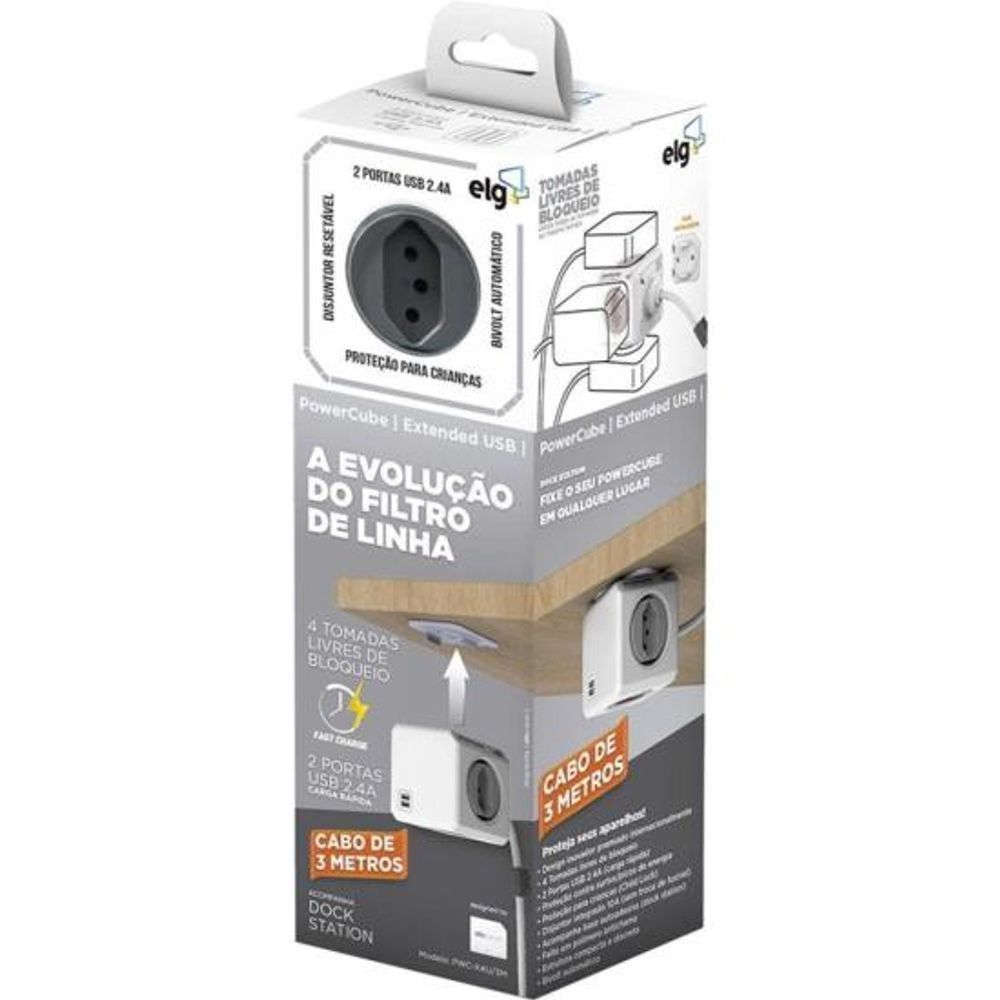 Encontraproduto.com.br - Adaptador Benjamim Múltiplo Powercube Pwc-x4u/3m Bivolt Elg