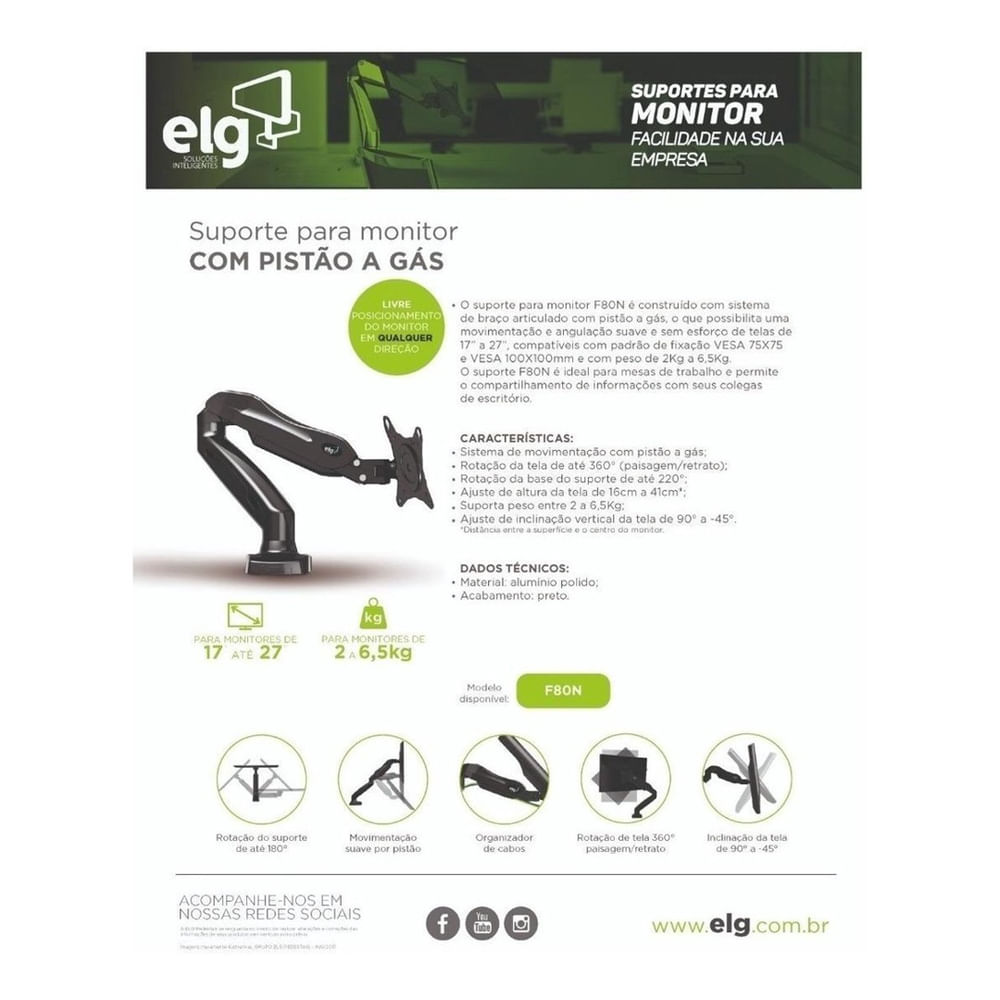 Encontraproduto.com.br - Suporte Para Monitor Articulado De Mesa 17-35