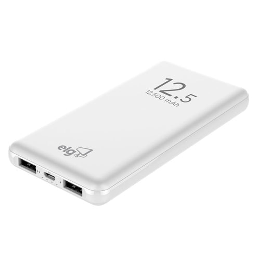 Encontraproduto.com.br - Carregador Portátil ELG PB125 12500mAh Branco