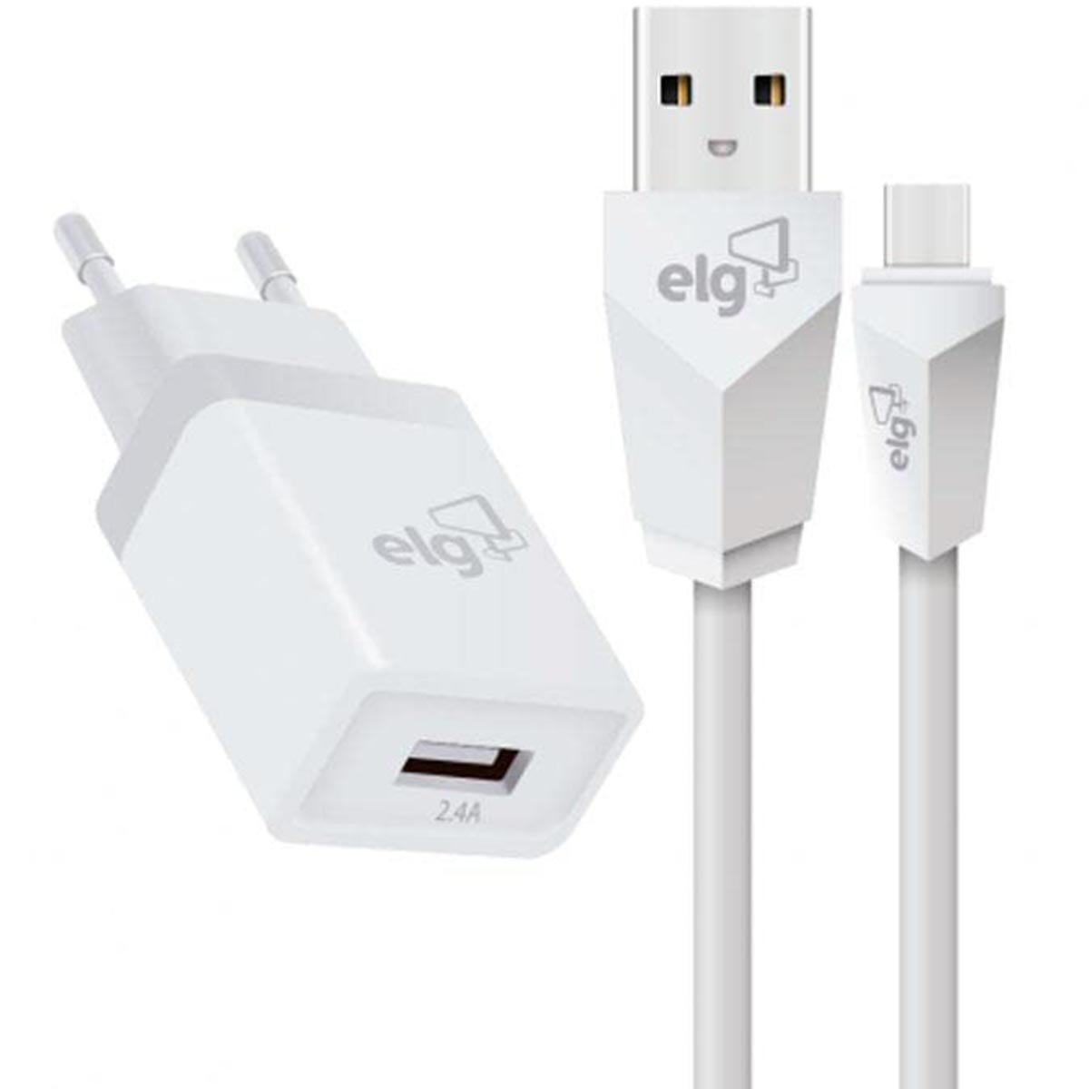 Encontraproduto.com.br - Kit Carregador de Parede Tipo-C ELG KTC10WC Branco