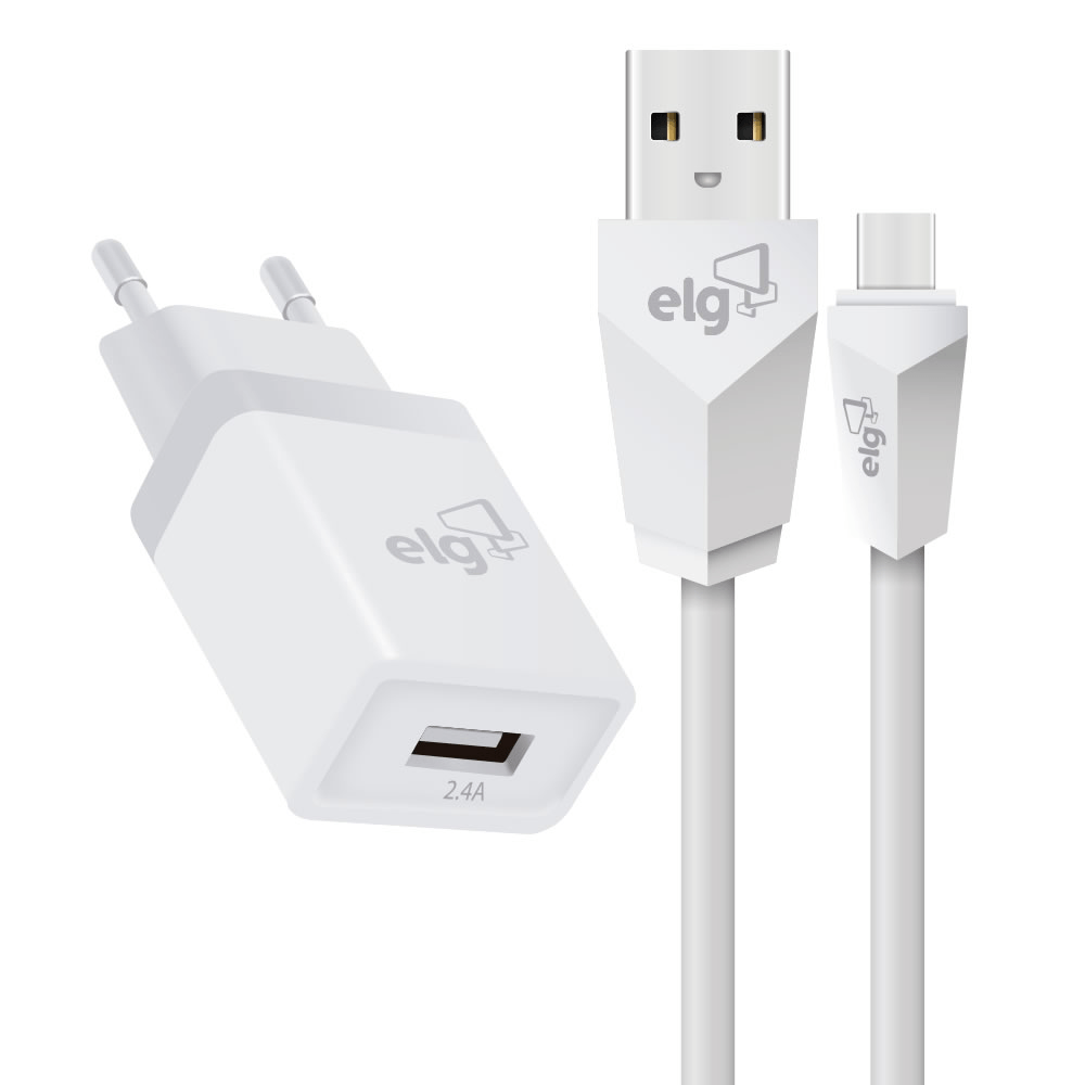 Encontraproduto.com.br - Kit Carregador de Parede Tipo-C ELG KTC10WC Branco