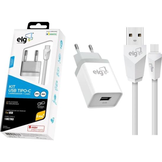 Encontraproduto.com.br - Kit Carregador de Parede Tipo-C ELG KTC10WC Branco