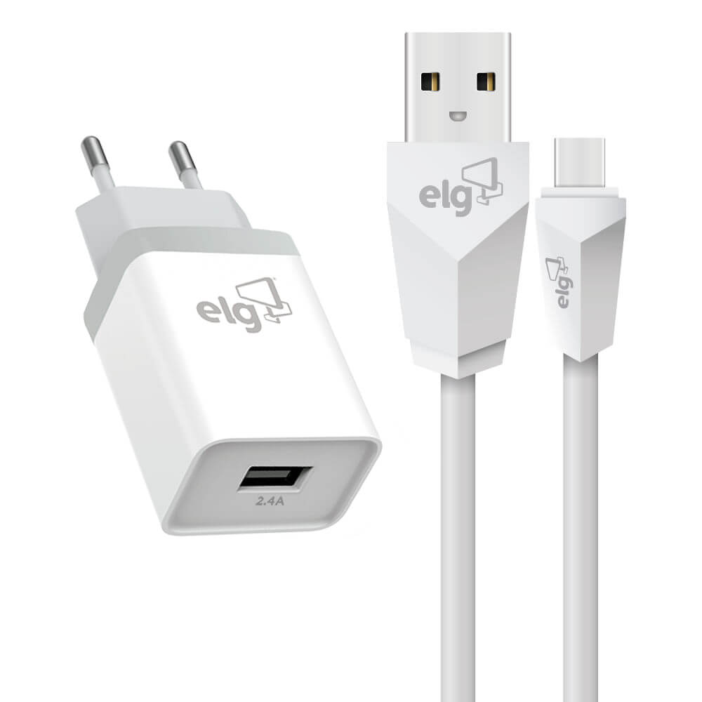 Encontraproduto.com.br - Kit Carregador de Parede Tipo-C ELG KTC10WC Branco