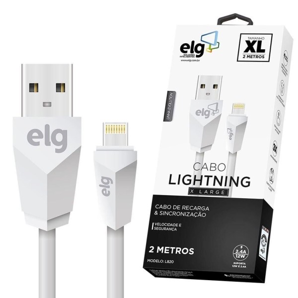 Cabo para Recarga e Sincronização ELG Lightning MicroUSB 2 Metros L820