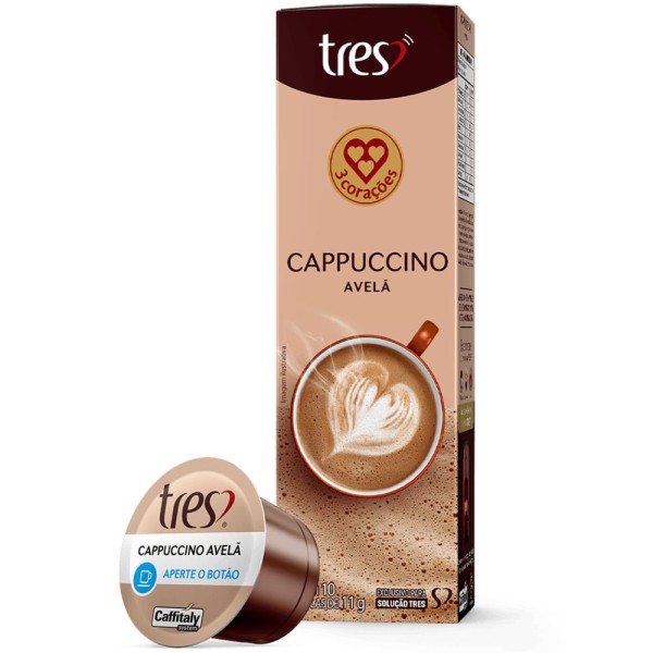 Cápsula TRES 3 corações Cappuccino Avelã com 10 Unidades de 11g