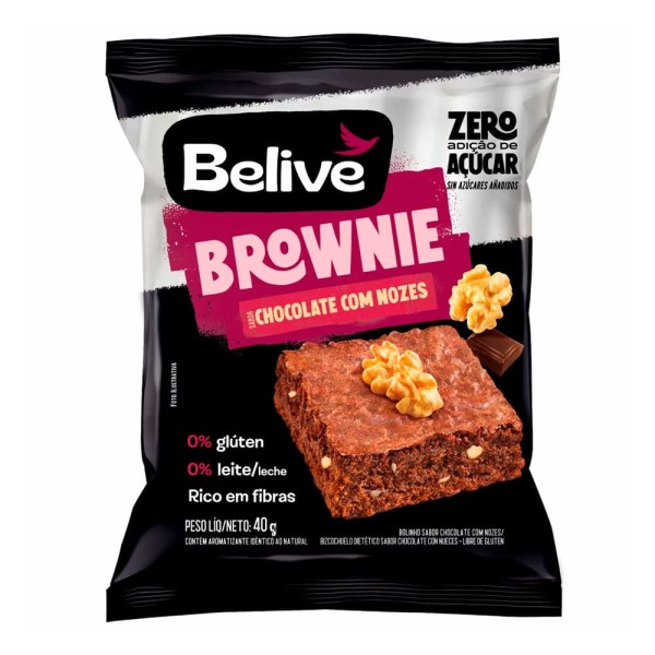 Encontraproduto.com.br - Brownie Belive Sem Glúten Zero Lactose Zero Açúcar Chocolate Com Nozes 40g