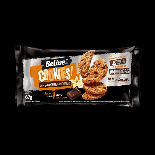Cookies Belive Sem Glúten Zero Lactose Zero Açúcar Baunilha Com Gotas De Chocolate 67g