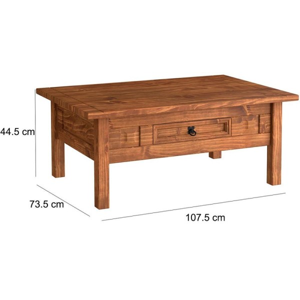 Encontraproduto.com.br - Mesa De Centro 1 Gaveta 100% Madeira Maciça Rustic Line Cera