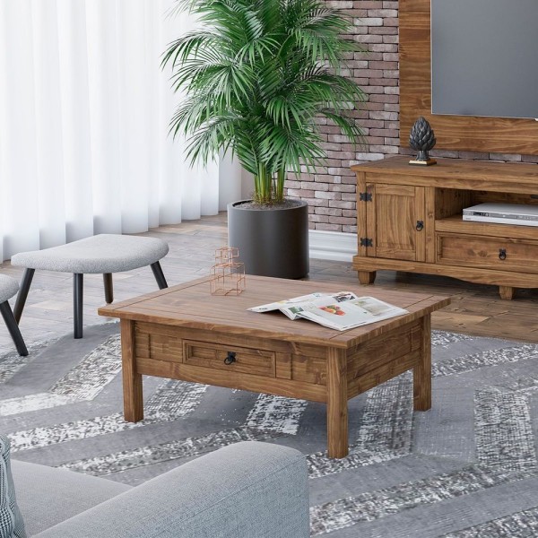 Encontraproduto.com.br - Mesa De Centro 1 Gaveta 100% Madeira Maciça Rustic Line Cera