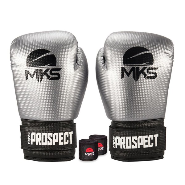 Encontraproduto.com.br - Kit Luva Boxe Muay Thai New Prospect Mks Combat Com Bandagem Preta 16 Oz
