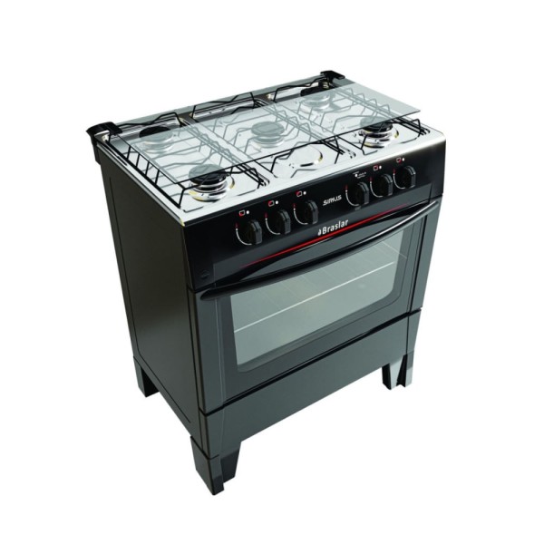 Encontraproduto.com.br - Fogão 5 Bocas a Gás Braslar Sirius Plus com Acendimento Automático e Forno 72,2L Preto Bivolt