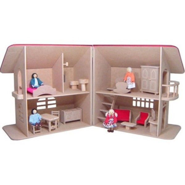 Encontraproduto.com.br - Casinha de Boneca Sobrado - com Móveis - Madeira - 2 Andares - Bohney