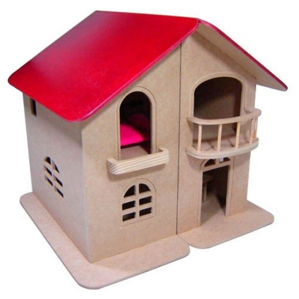 Encontraproduto.com.br - Casinha de Boneca Sobrado - com Móveis - Madeira - 2 Andares - Bohney