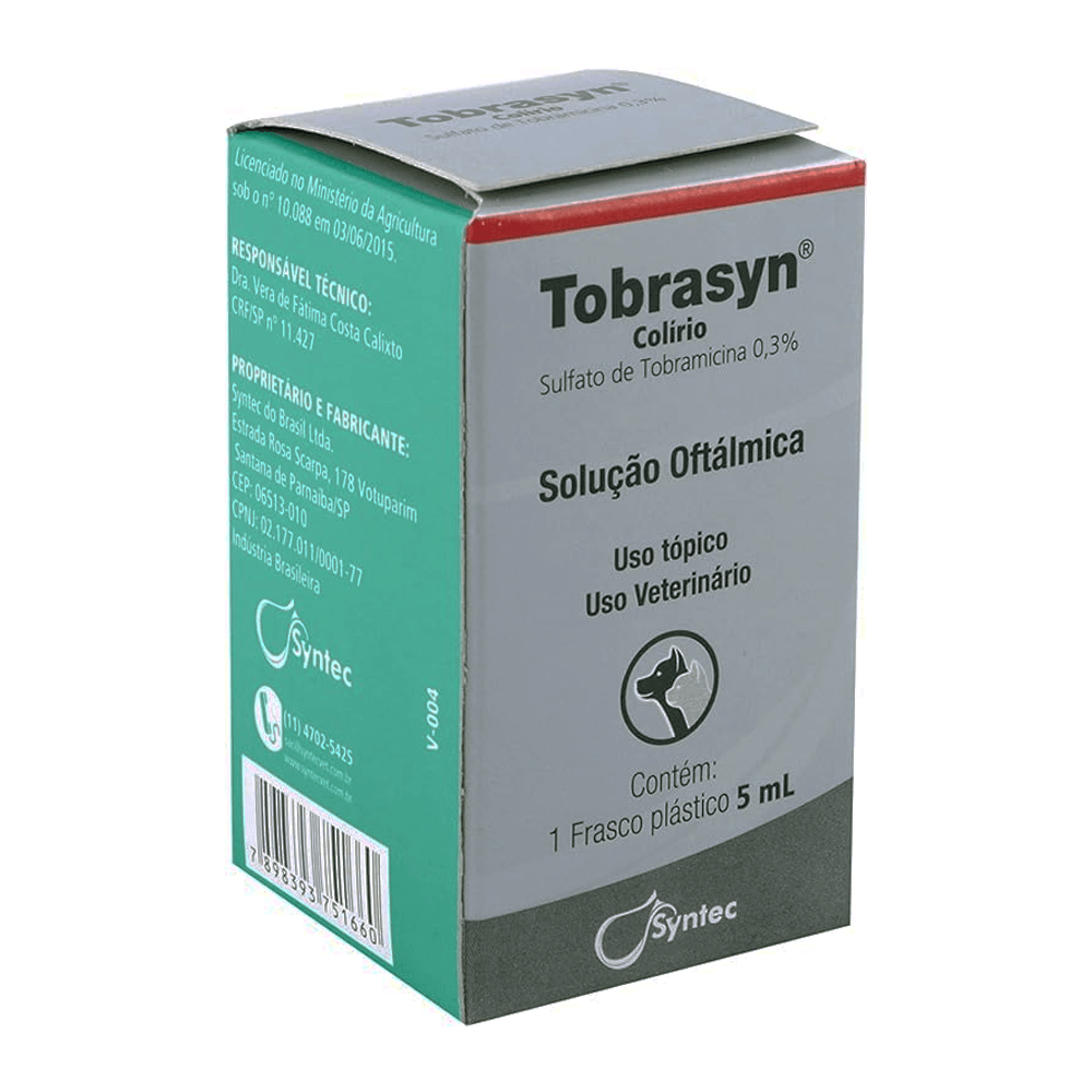 Encontraproduto.com.br - Tobrasyn Colírio 5ml Syntec Cães e Gatos Antibiótico Tobramicina