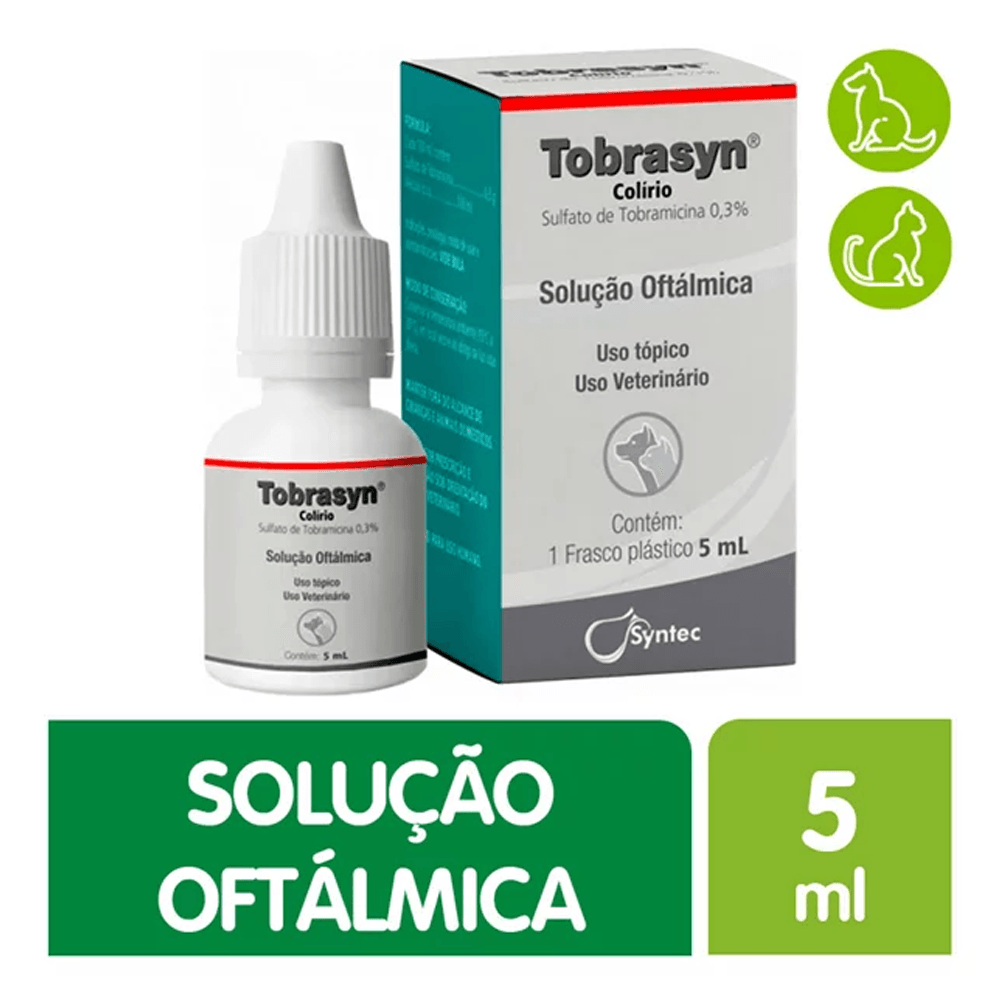 Encontraproduto.com.br - Tobrasyn Colírio 5ml Syntec Cães e Gatos Antibiótico Tobramicina