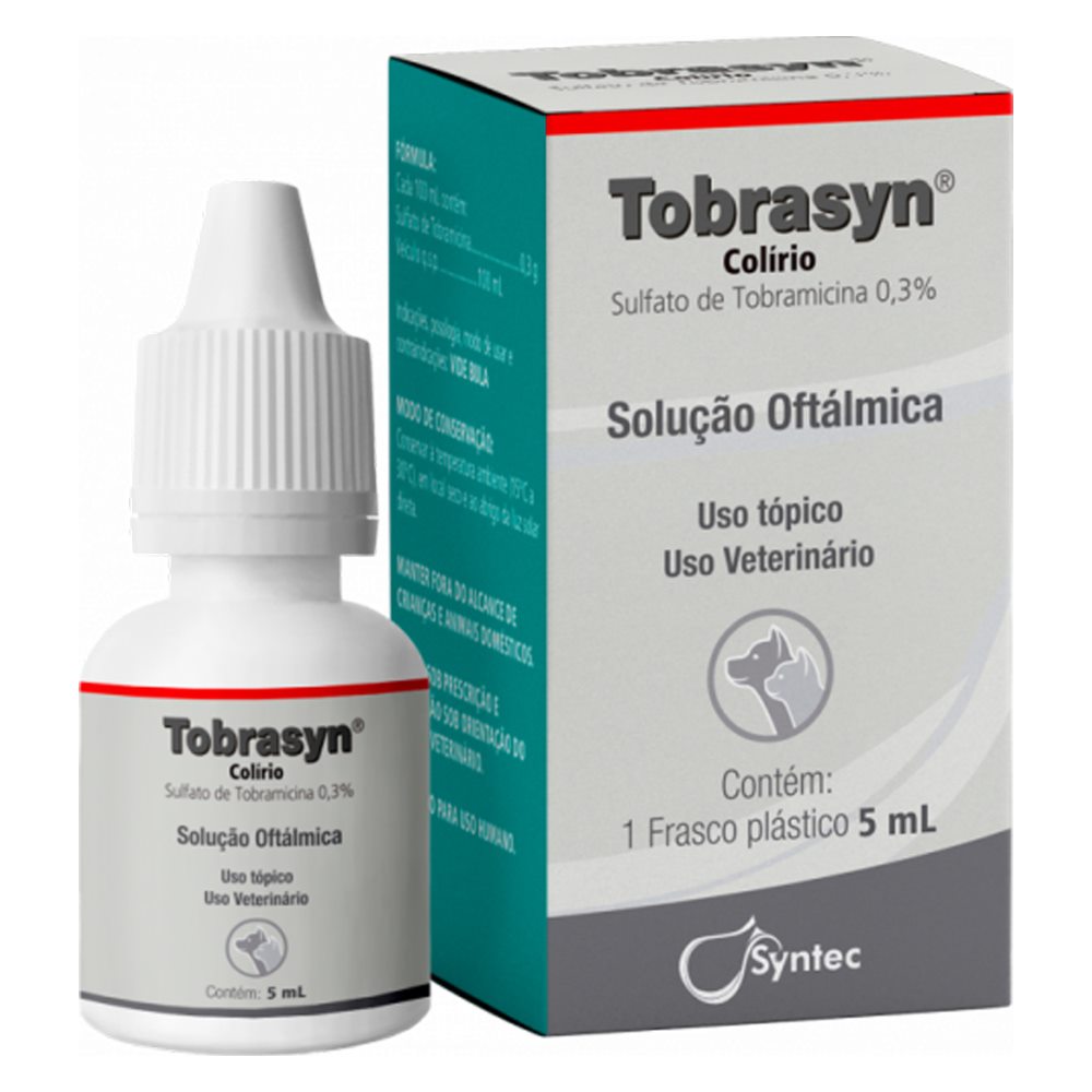 Encontraproduto.com.br - Tobrasyn Colírio 5ml Syntec Cães e Gatos Antibiótico Tobramicina