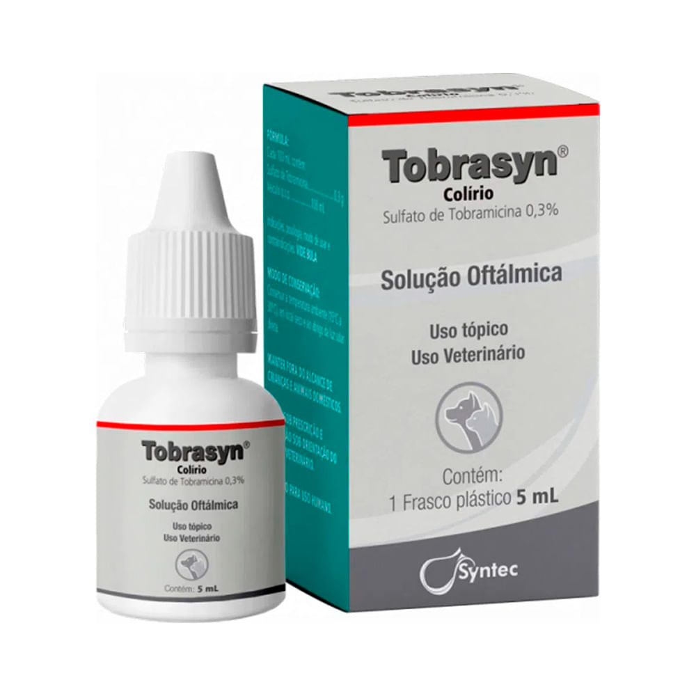 Encontraproduto.com.br - Tobrasyn Colírio 5ml Syntec Cães e Gatos Antibiótico Tobramicina