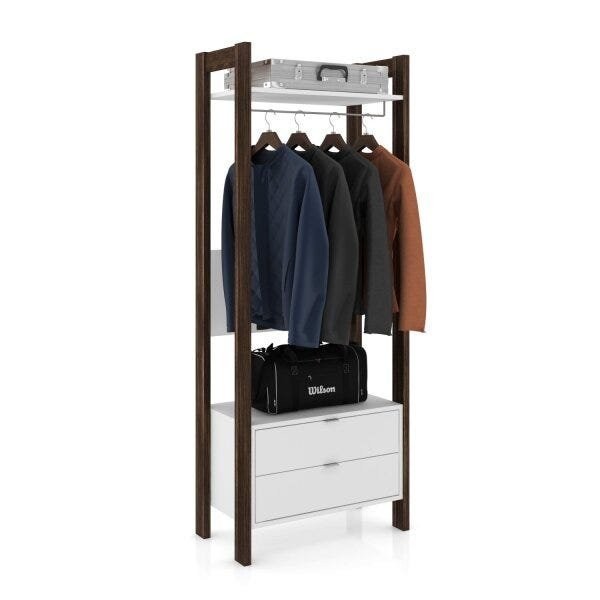 Encontraproduto.com.br - Estante Multiuso 2 Gavetas e Cabideiro Tecno Mobili Branco/Nogal