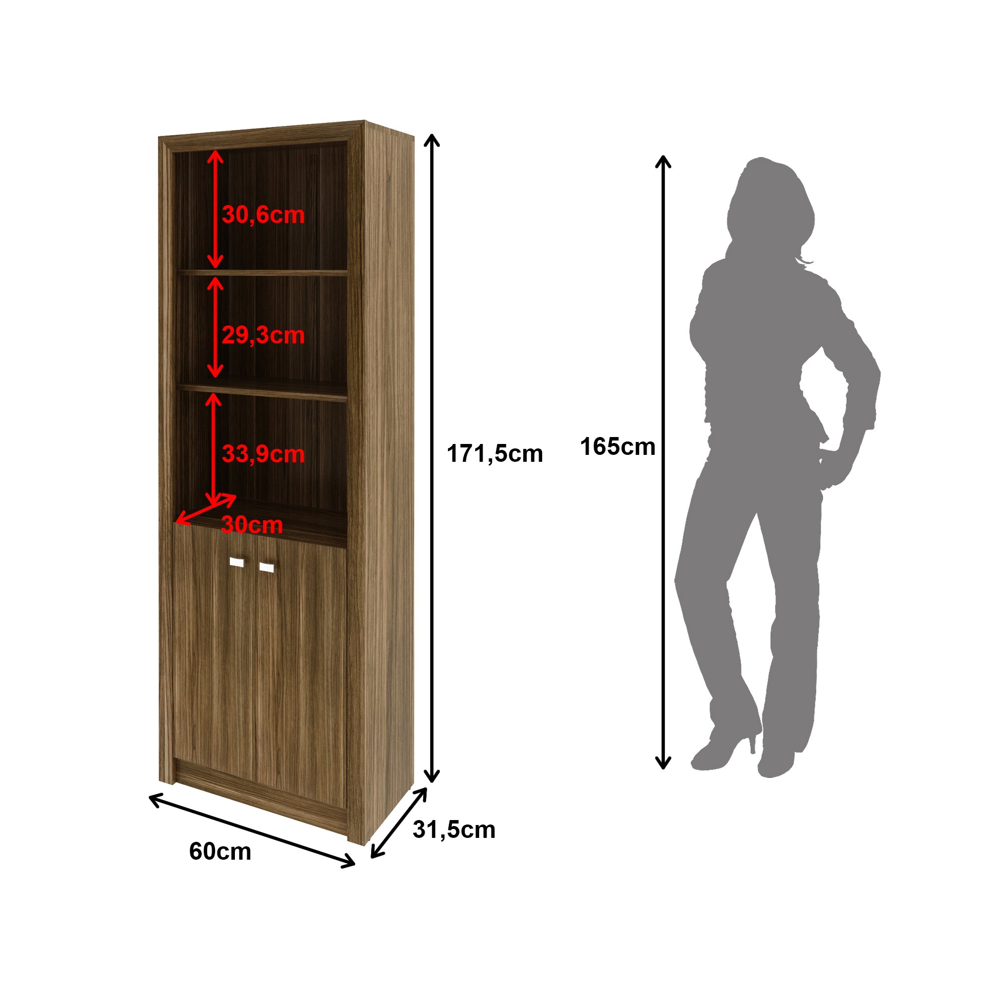 Encontraproduto.com.br - Armário para Escritório Aberto com 2 Portas e 3 Prateleiras ME4110 Nogal