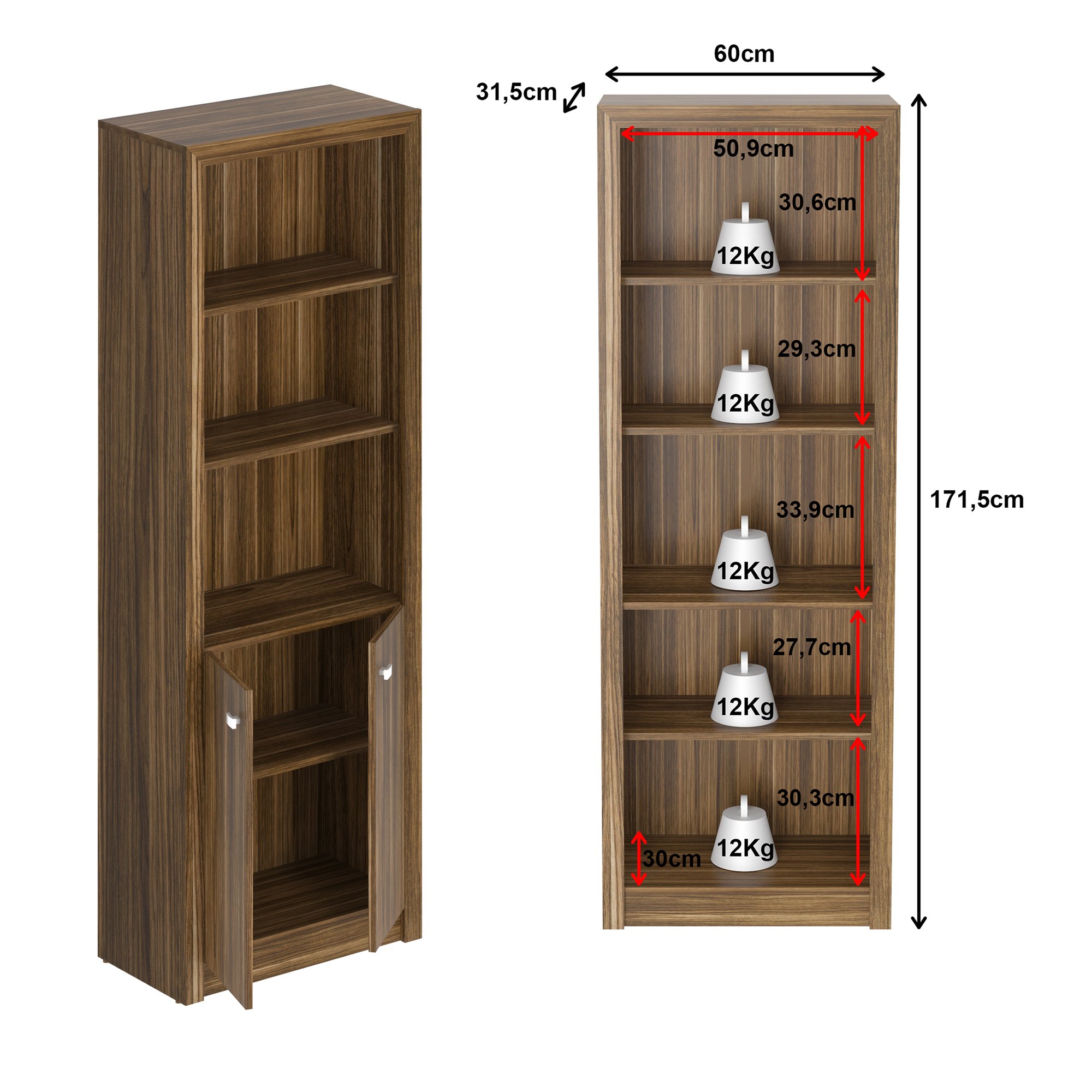 Encontraproduto.com.br - Armário para Escritório Aberto com 2 Portas e 3 Prateleiras ME4110 Nogal