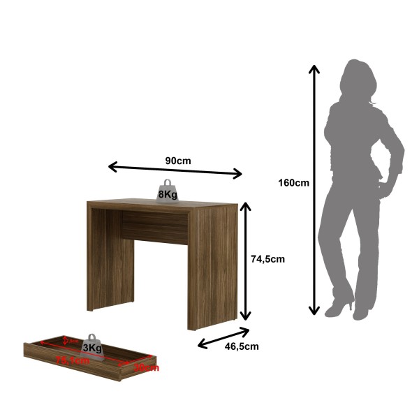 Encontraproduto.com.br - Mesa para Home Office com Gaveta Me4107 Nogal Tecno Mobili