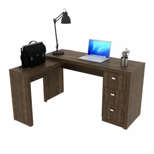 Encontraproduto.com.br - Mesa para Escritório em L com 3 Gaveta Me4101 Nogal