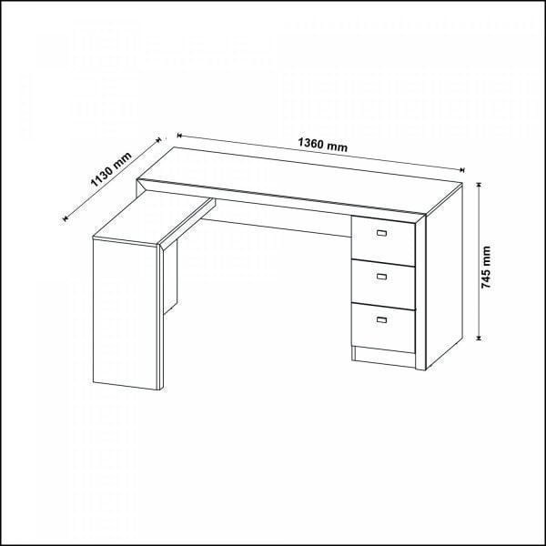 Encontraproduto.com.br - Mesa para Escritório em L com 3 Gaveta Me4101 Nogal
