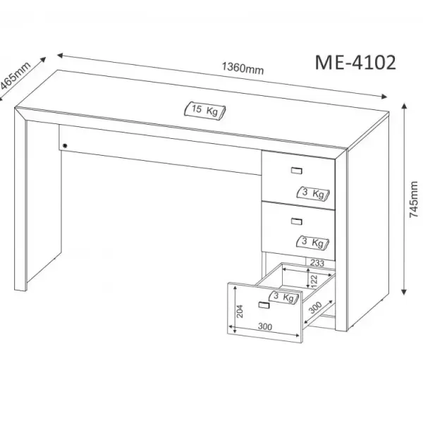Encontraproduto.com.br - Escrivaninha 3 Gavetas Me4102 Nogal
