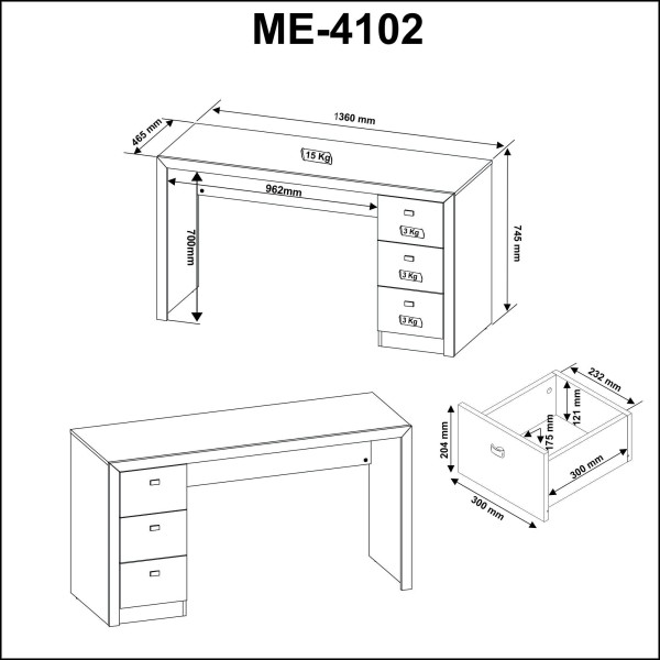 Encontraproduto.com.br - Escrivaninha 3 Gavetas Me4102 Nogal