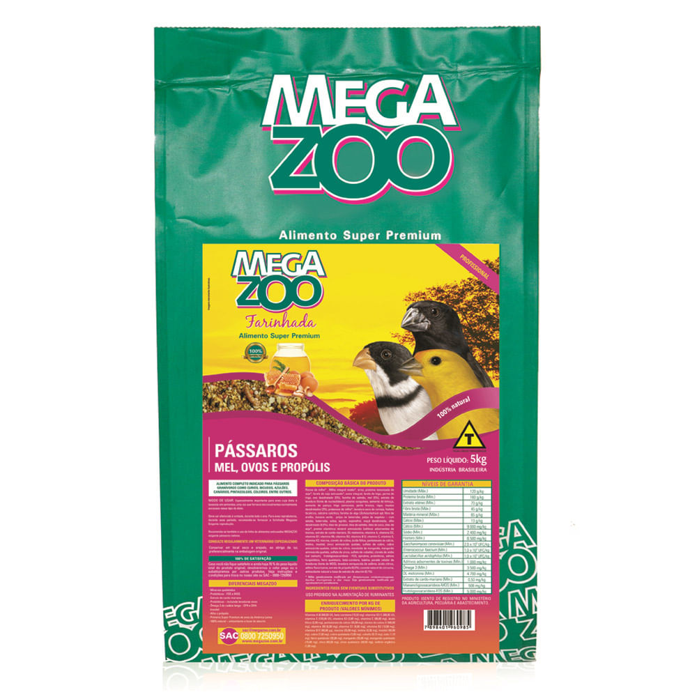 Encontraproduto.com.br - Farinhada Megazoo para Pássaros Mel, Ovos e Própolis