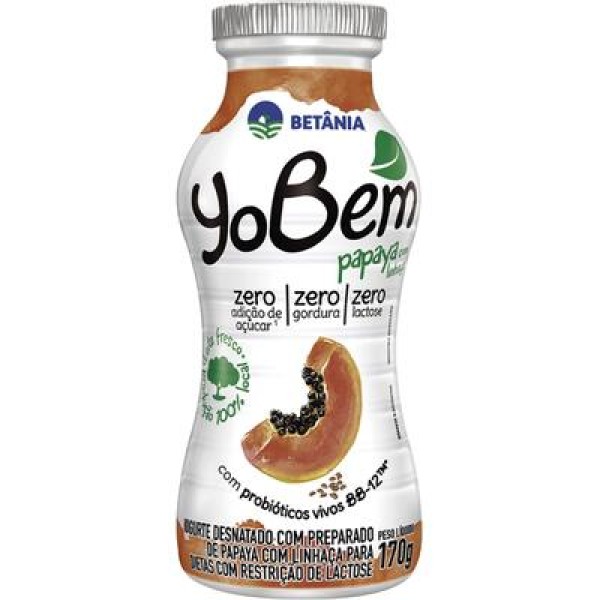 Encontraproduto.com.br - Iogurte Probiótico Yobem Zero Lactose Zero Açúcar E Zero Gordura Papaya Com Linhaça170g