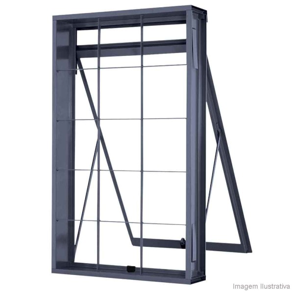 Encontraproduto.com.br - Janela maxim-ar com grade quadrada 100x60x7cm cinza Lucasa Básica