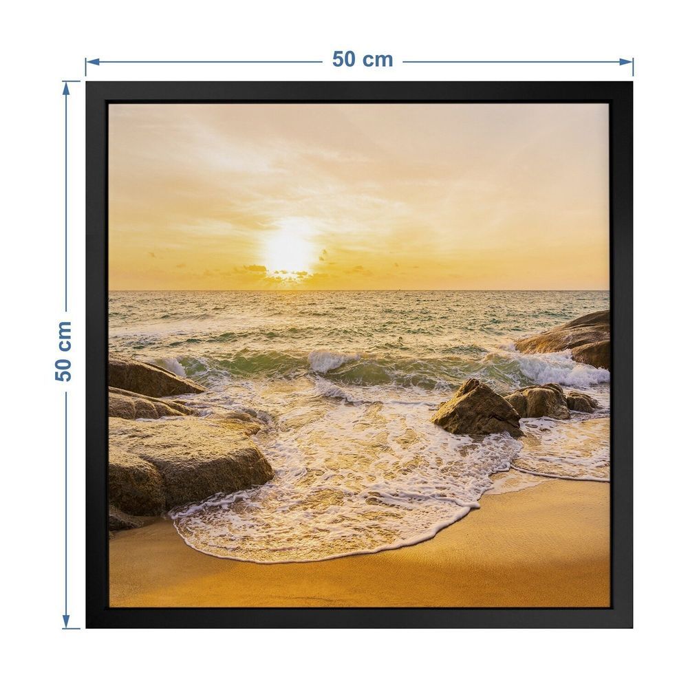 Encontraproduto.com.br - Quadro 50cm X 50cm Paisagem Sol E Mar Preto