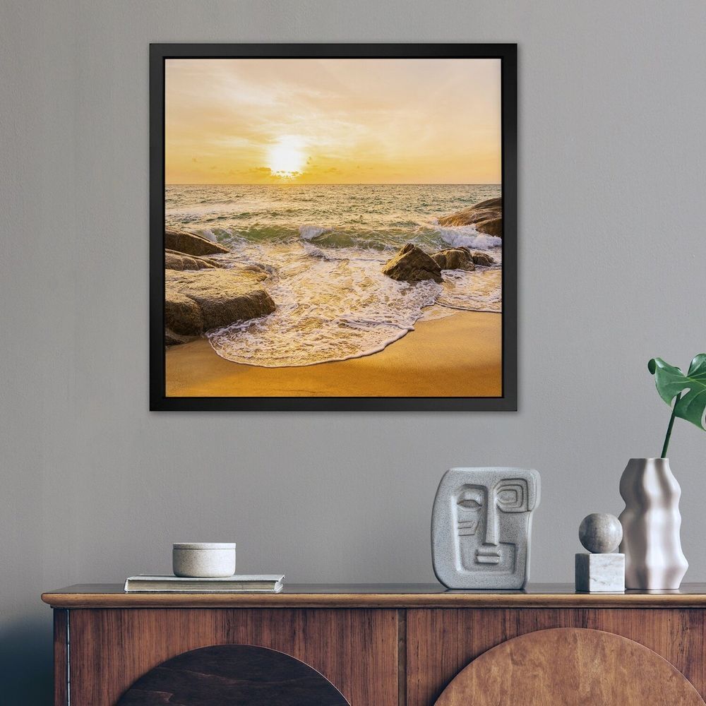 Encontraproduto.com.br - Quadro 50cm X 50cm Paisagem Sol E Mar Preto