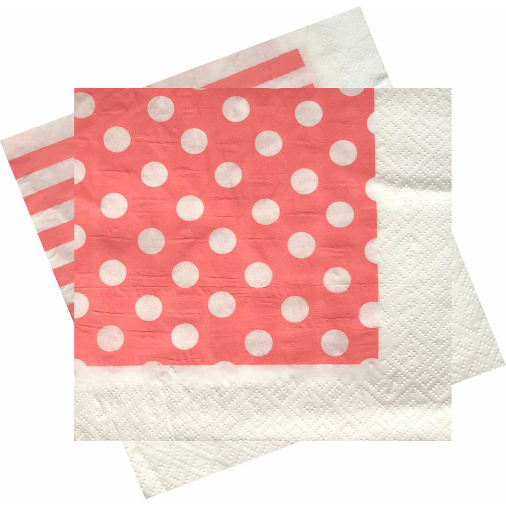 Guardanapo de Papel Decorado Poá e Listras Rosa 33x33 Adorna 20 Unidades