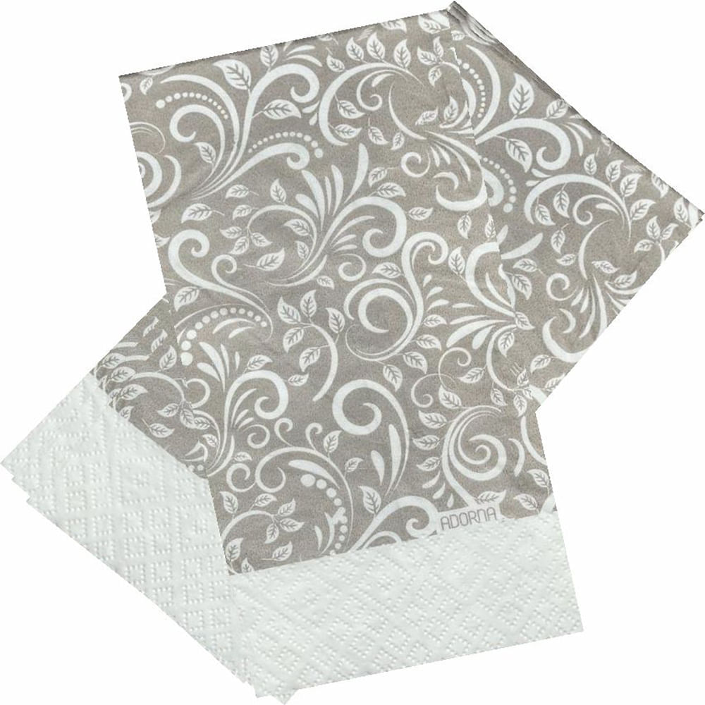 Guardanapo de Papel Decorado Arabescos em Tela Cinza 40x40 Adorna 20 Unid.