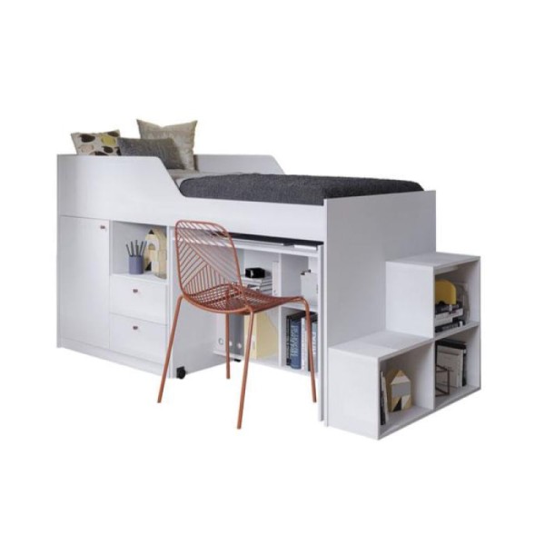 Encontraproduto.com.br - Cama Multifuncional Solteiro 100% Mdf 2 Gavetas 1 Porta 4 Nichos Escrivaninha Aila Cimol Branco