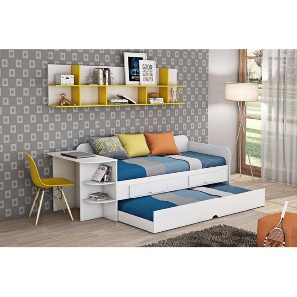Encontraproduto.com.br - Sofá Cama Solteiro Helena C/ 2 Gavetas E Auxiliar Branco - Cimol