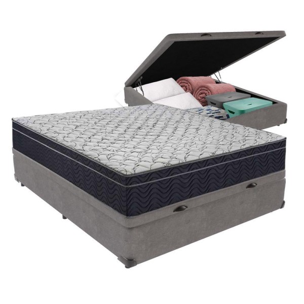 Encontraproduto.com.br - Conjunto Cama Box Casal Baú Colchão Airtech D45 Extra Firme