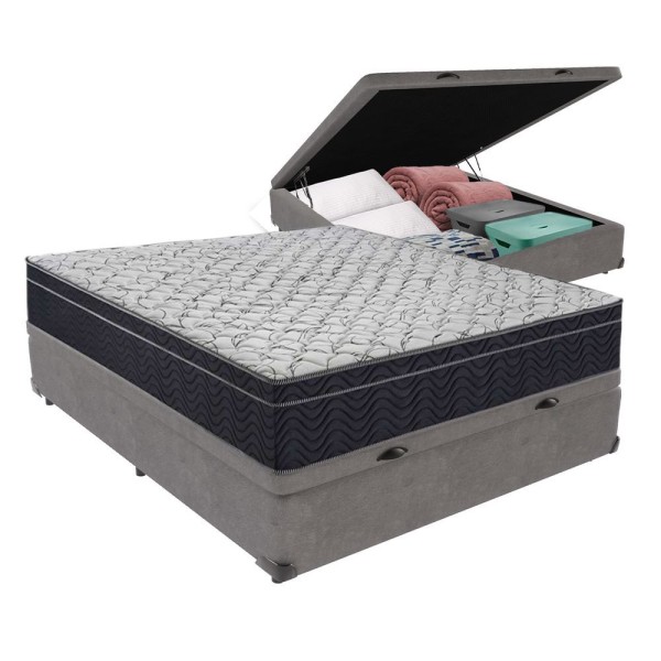 Encontraproduto.com.br - Conjunto Cama Box Casal Baú Colchão Airtech D45 Extra Firme