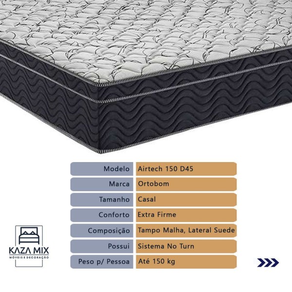 Encontraproduto.com.br - Conjunto Cama Box Casal Baú Colchão Airtech D45 Extra Firme