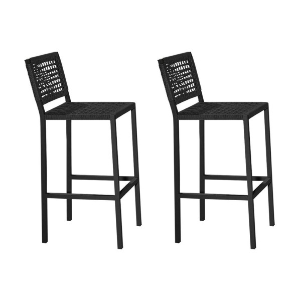 Encontraproduto.com.br - Kit 2 Banquetas Alta Em Corda Náutica Preta E Alumínio Preto Agnes Ideal Para Área Externa - Preto