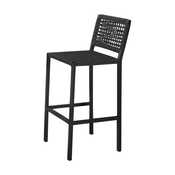 Encontraproduto.com.br - Kit 2 Banquetas Alta Em Corda Náutica Preta E Alumínio Preto Agnes Ideal Para Área Externa - Preto