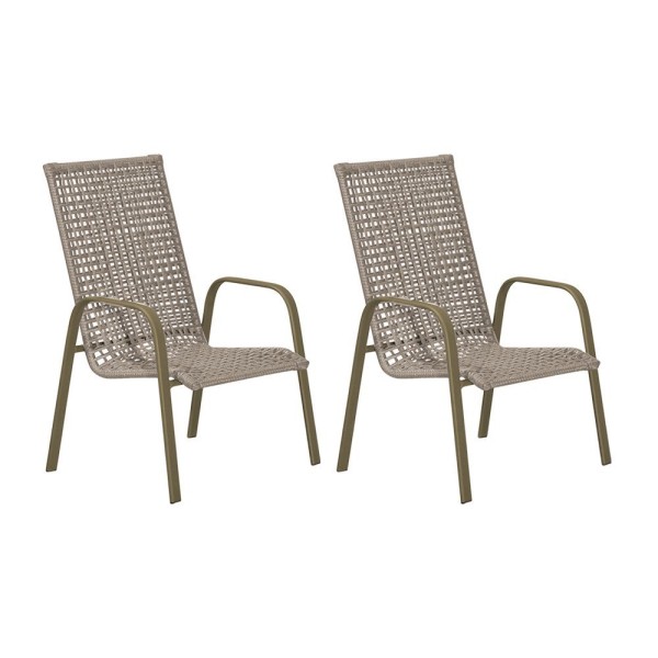 Encontraproduto.com.br - Kit 2 Cadeiras Para Área Externa Luna Em Corda Náutica Rami E Alumínio Champagne - Bege