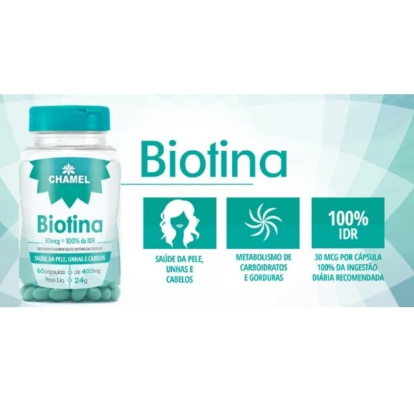 Encontraproduto.com.br - Biotina 30mcg 60 Cápsulas De 400mg Chamel